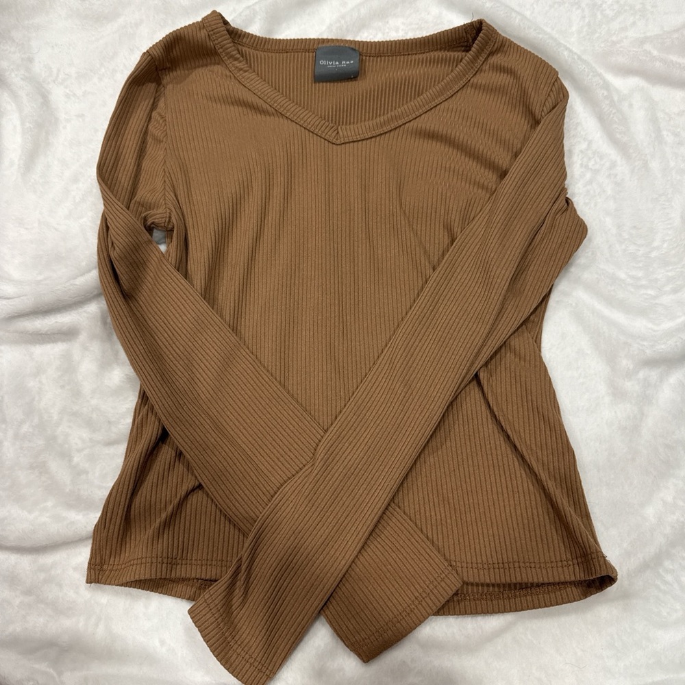 Olivia Rae Tan Ribbed Long Sleeve Top